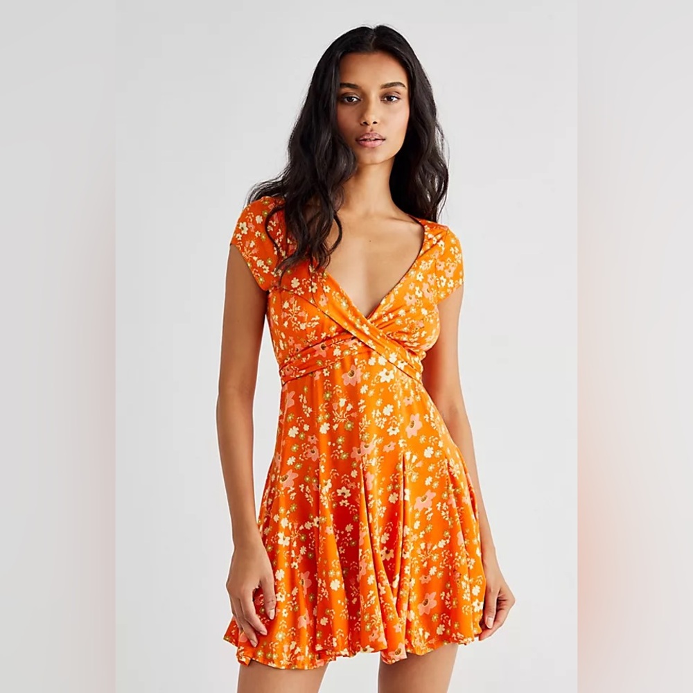 Free People Orange Floral Romper xs